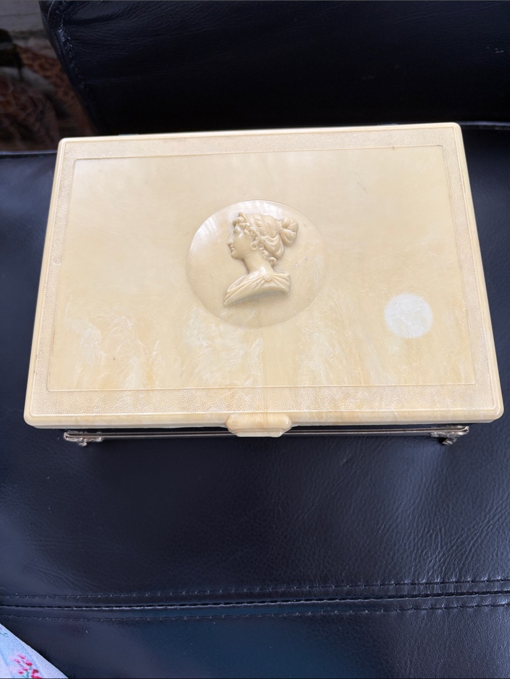Vintage Mid Century Lion Cameo Trinket Box